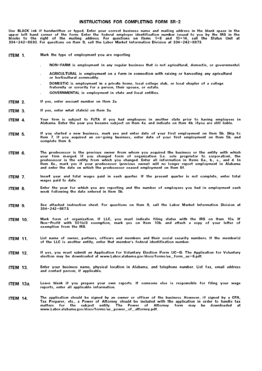 Instructions For Completing Form Sr-2 - Campaign Report Of Charitable Solicitation By An Independent Paid Fund Raiser Or Fund-Raising Counsel Printable pdf