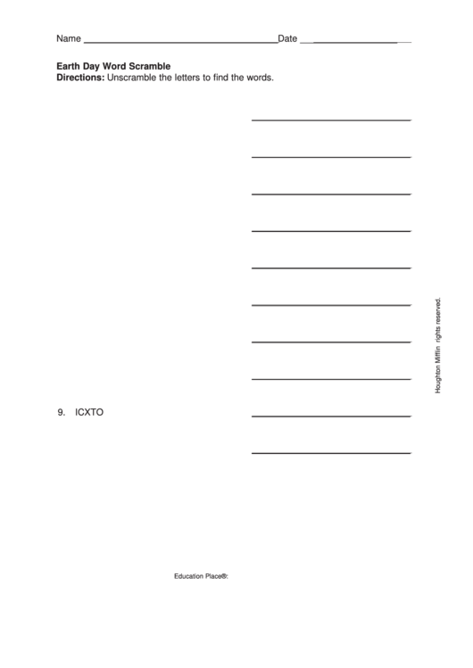 Earth Day Word Scramble Worksheet Printable pdf