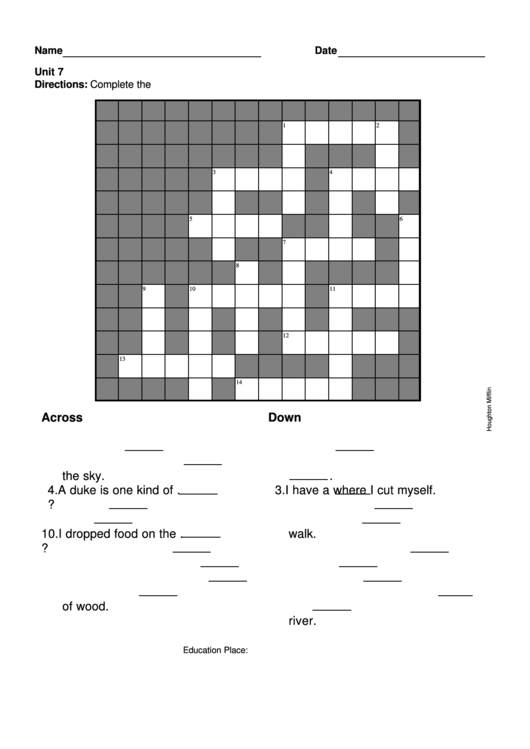 Level 5 Cross Word Puzzle Worksheet Printable pdf
