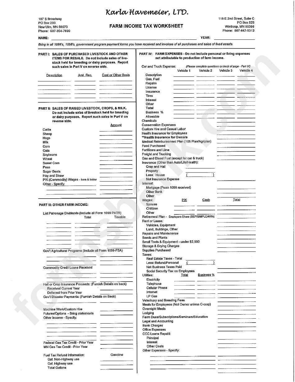 Farm Income Tax Worksheet