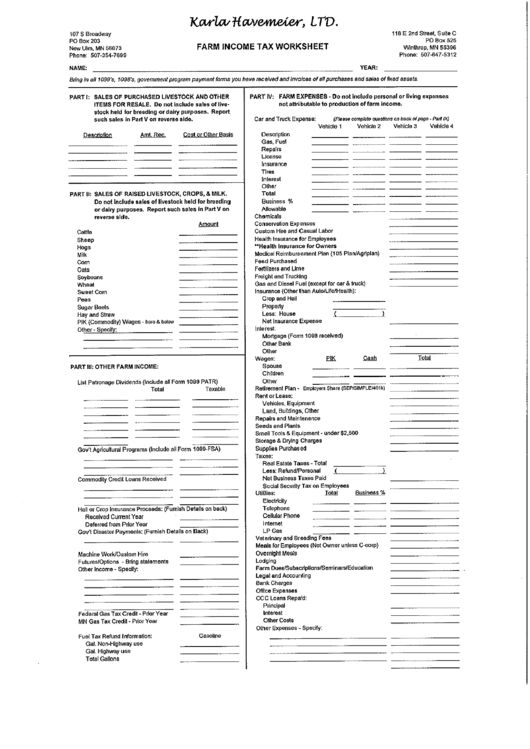 Farm Income Tax Worksheet Printable pdf