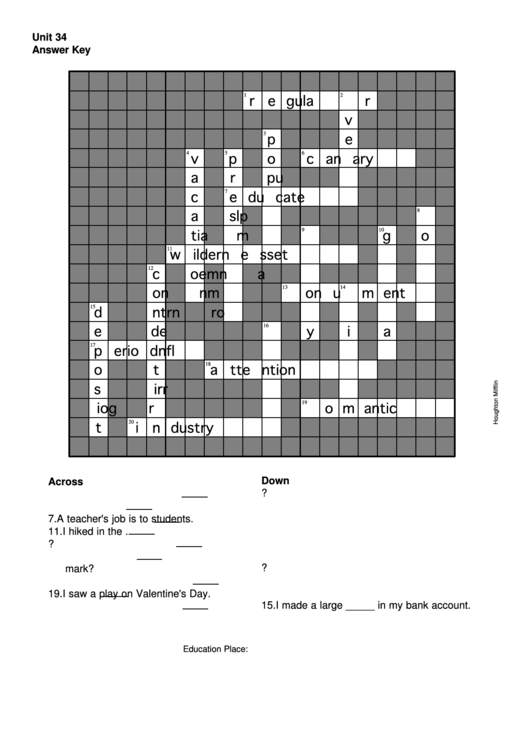 Level 5 Cross Word Puzzle Worksheet With Answers Printable pdf
