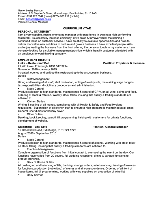 Sample Manager Resume Template Printable pdf