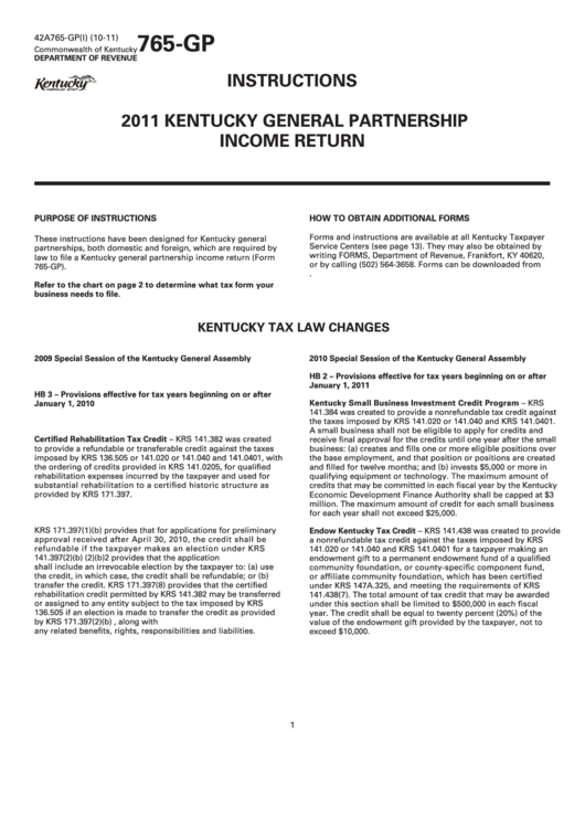 Form 765-gp - Kentucky General Partnership Income Return