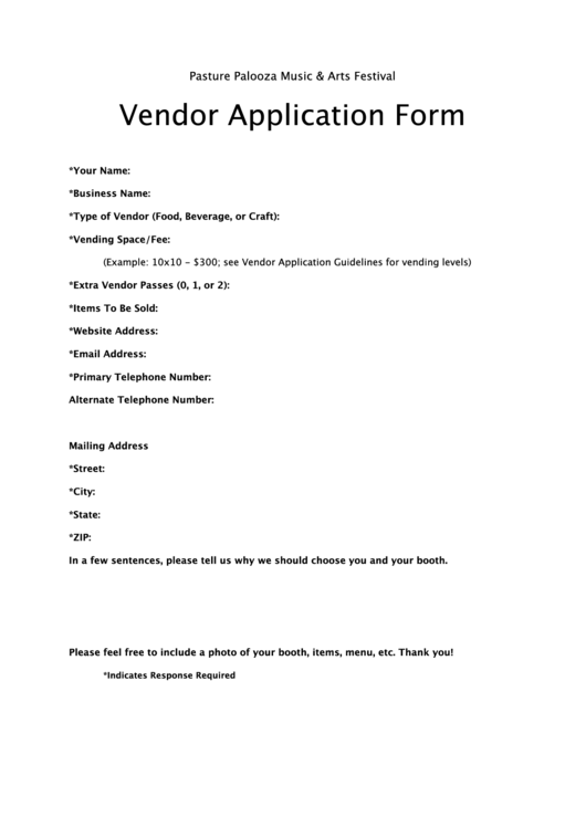 Vendor Application Form Printable pdf