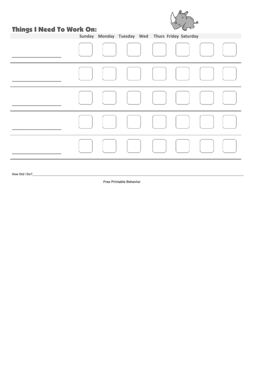 Things I Need To Work On Behavior Chart - Rhino Printable pdf