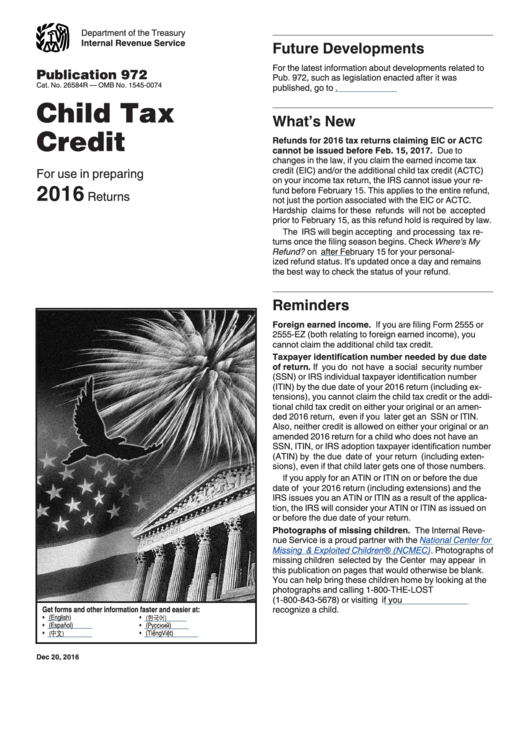 Instructions - Child Tax Credit - 2016 Printable pdf