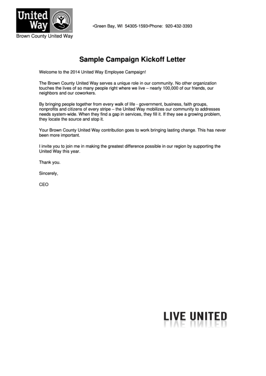 Sample Campaign Kickoff Letter Printable pdf