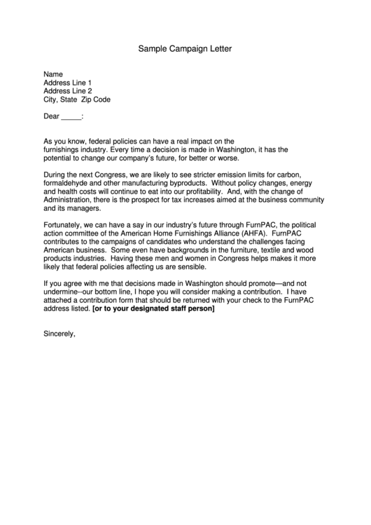 Sample Campaign Letter Template Printable Pdf Download