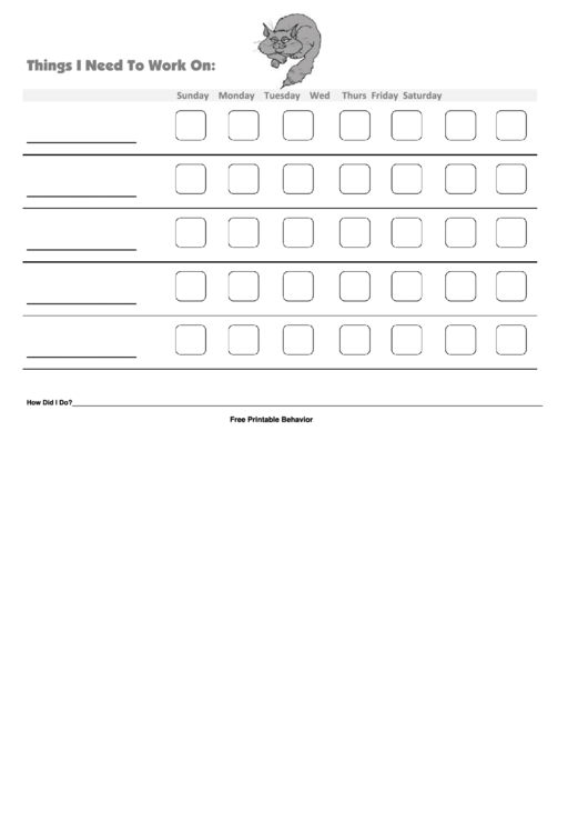 Things I Need To Work On Behavior Chart - Cat 2 Printable pdf