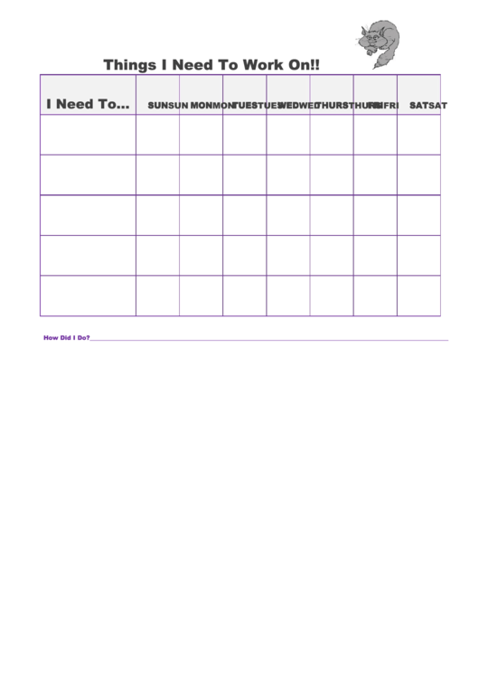Things I Need To Work On Behavior Chart - Cat Printable pdf