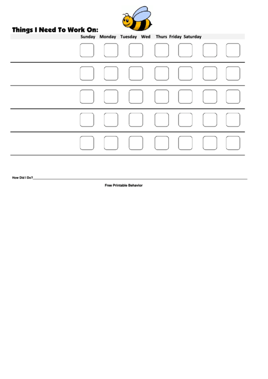 Things I Need To Work On Behavior Chart - Bumblebee 2 Printable pdf