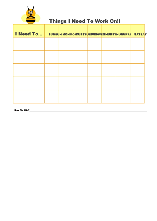 Things I Need To Work On Behavior Chart - Bumblees Printable pdf