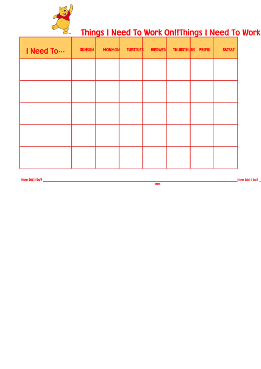 Things I Need To Work On Behavior Chart - Winnie Pooh 2 Printable pdf