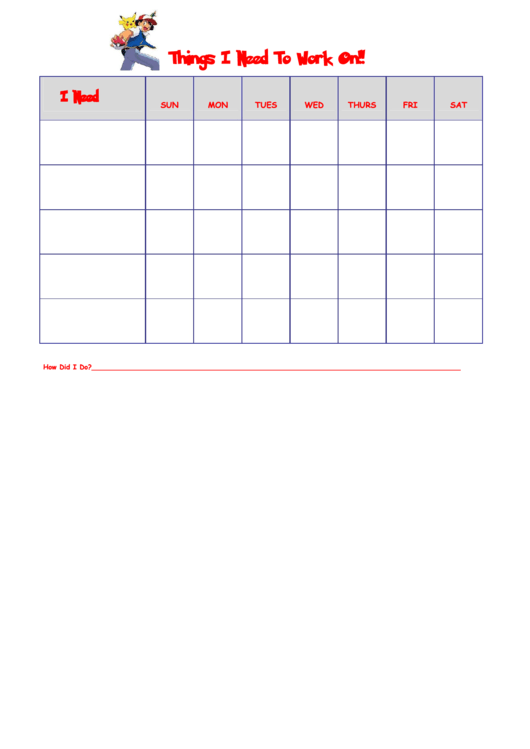 Things I Need To Work On Behavior Chart - Pokemon 2 Printable pdf