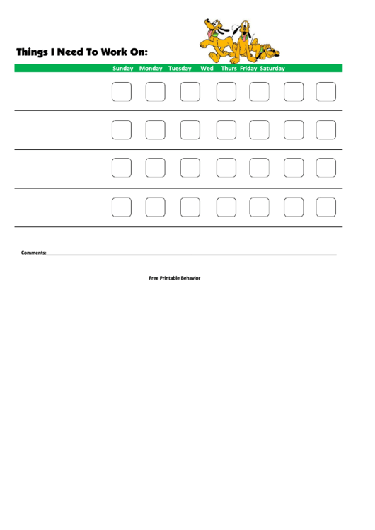Things I Need To Work On Behavior Chart - Pluto 2 Printable pdf