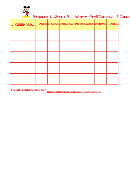 Things I Need To Work On Behavior Chart - Mickey Mouse Printable pdf