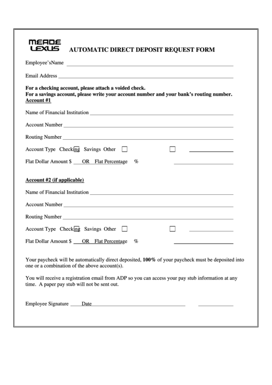 Automatic Direct Deposit Request Form Printable pdf