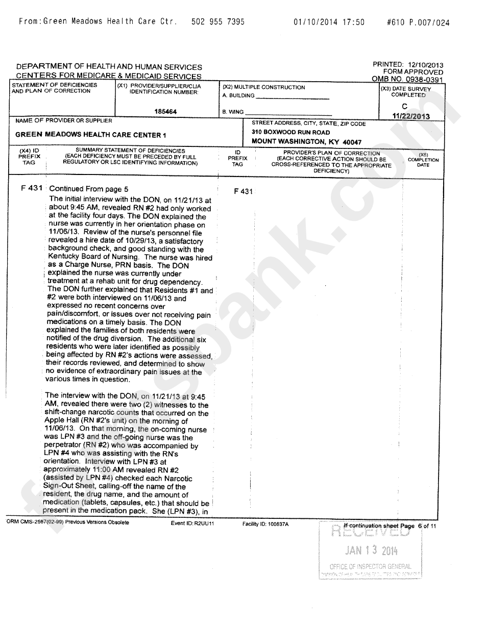 Summary Statement Of Deficiencies