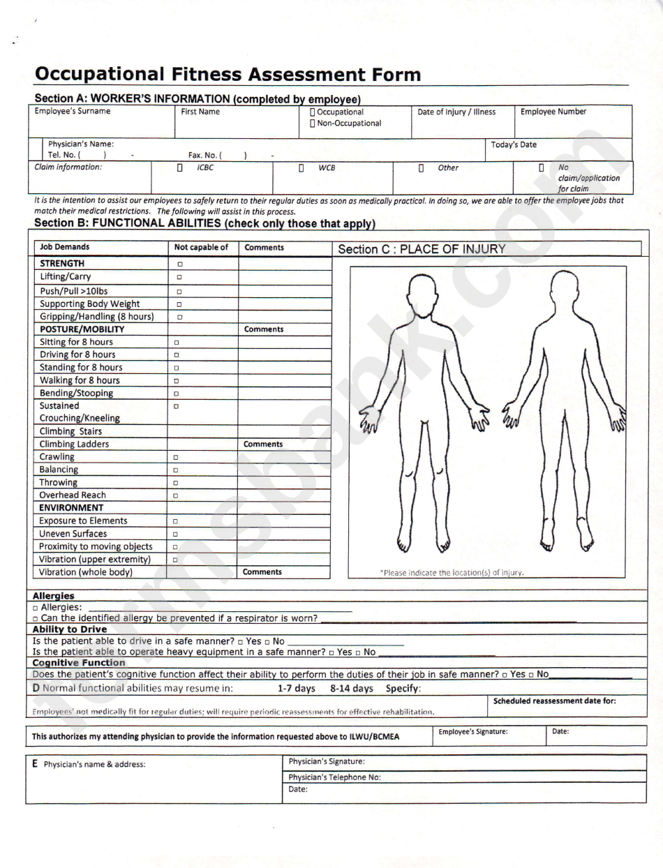 Occupational Fitness Assessment Form