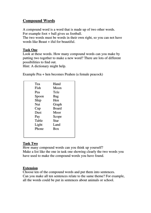 Compound Words Printable pdf