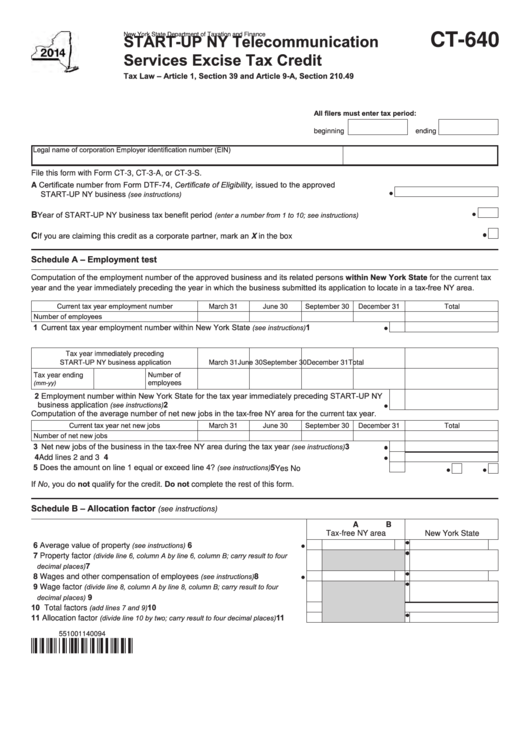 Form Ct-640 - Start-Up Ny Telecommunication Services Excise Tax Credit - 2014 Printable pdf