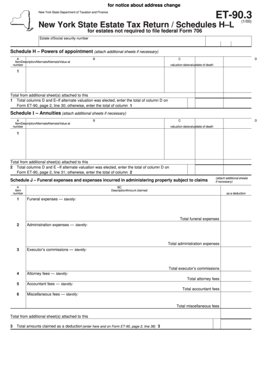 Schedules H-L (Form Et-90.3) - New York State Estate Tax Return Printable pdf