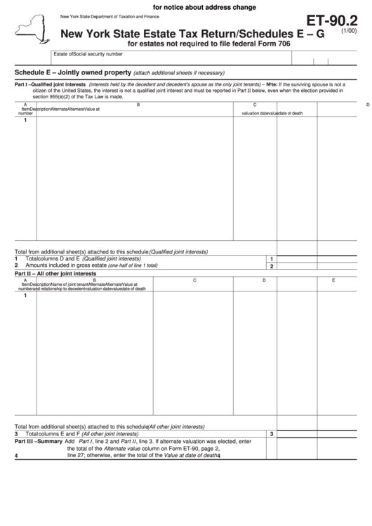 Schedules E - G (Form Et-90.2) - New York State Estate Tax Return Printable pdf