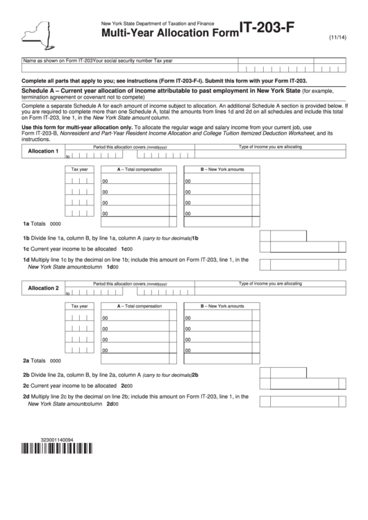 Form It-203-f - Multi-year Allocation Form