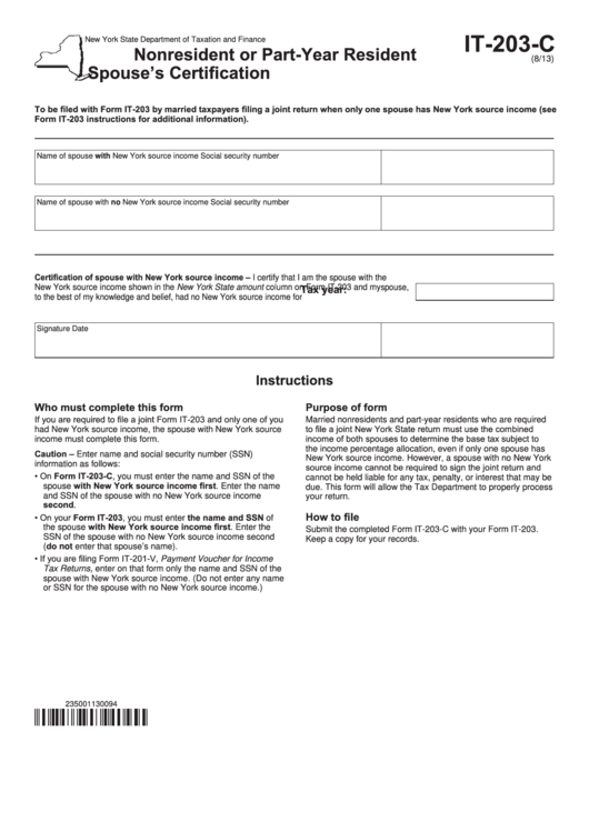 Fillable Form It-203-C - Nonresident Or Part-Year Resident Spouse