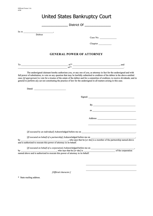 Official Form 11a - General Power Of Attorney Printable pdf