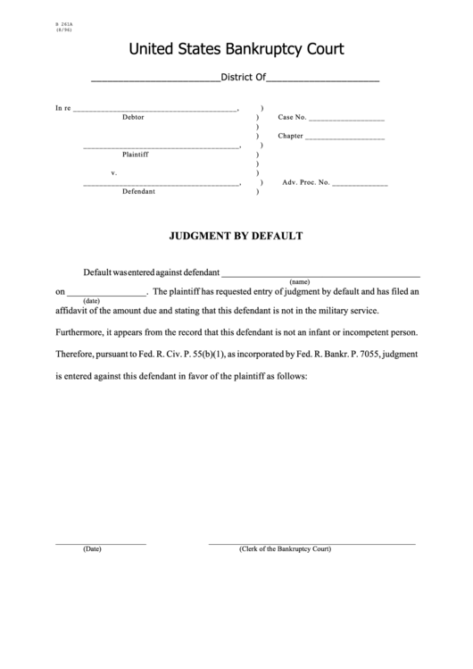 Form B 261a Judgment By Default printable pdf download