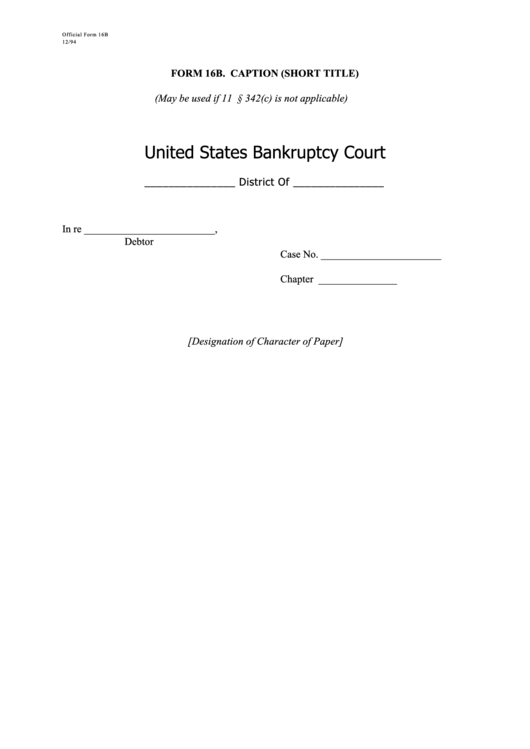 Official Form 16b - Caption (Short Title) Printable pdf