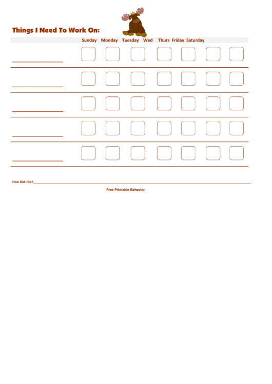 Things I Need To Work On Behavior Chart - Moose 2 Printable pdf