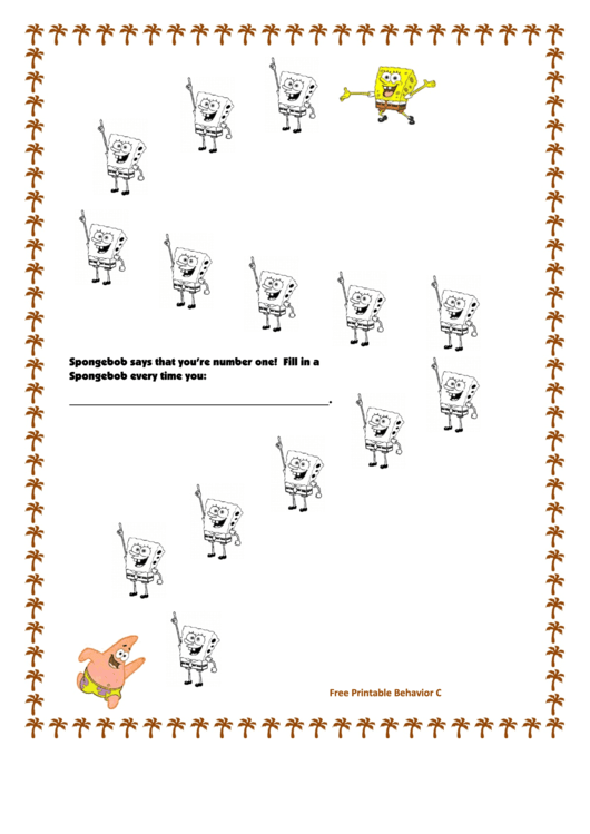 Spongebob Fourteen Step Behavior Chart Printable pdf