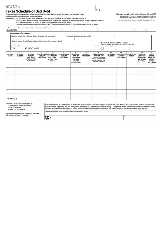 Fillable Form 06-163 - Texas Schedule Of Bad Debt Printable pdf