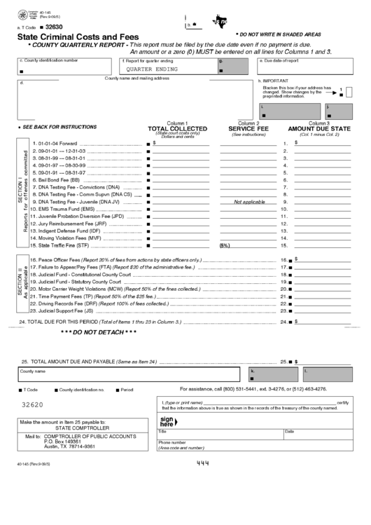 Fillable Form 40-14 - State Criminal Costs And Fees Printable pdf