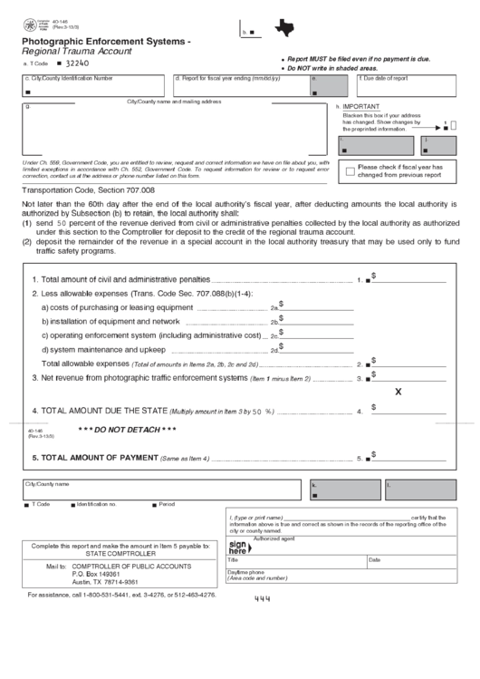 Fillable Form 40-146 - Photographic Enforcement Systems - Regional ...