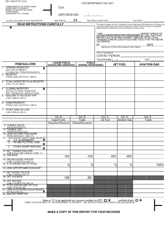 Form Rev-1096a - Liquid Fuels And Fuels Tax Report - 2006 Printable pdf