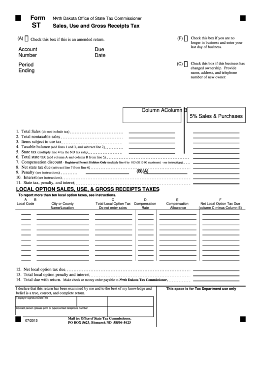 Form St - Sales, Use And Gross Receipts Tax Printable pdf