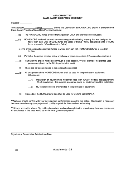 Attachment E - Davis-Bacon Exception Checklist Printable pdf