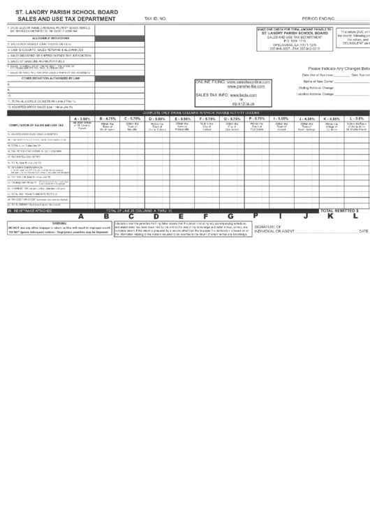 Sales And Use Tax Form - St. Landry Parish Printable pdf