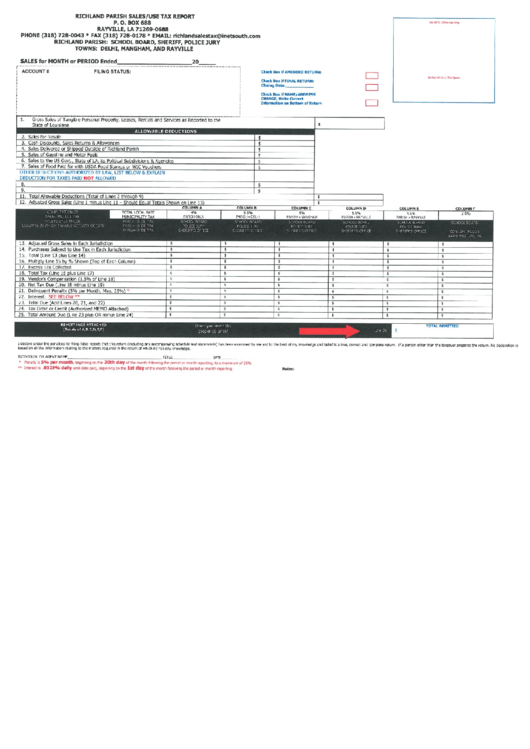 Sales/use Tax Report - Richland Parish Printable pdf