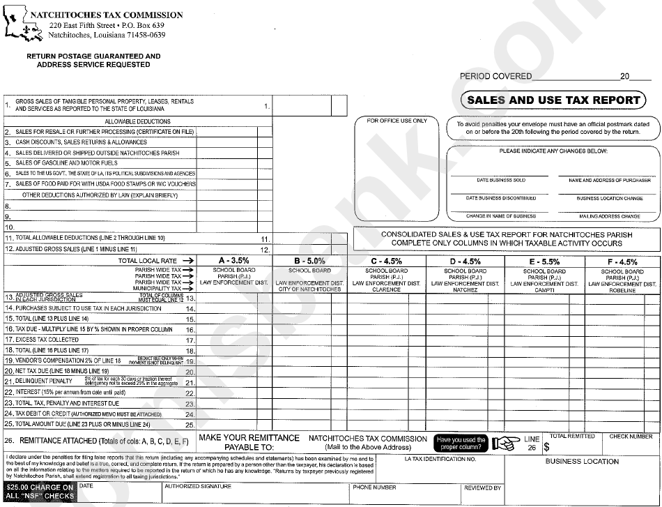 Sales And Use Tax Report - City Of Natchitoches