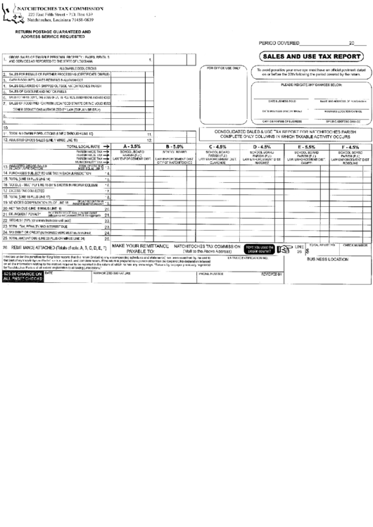 Sales And Use Tax Report - City Of Natchitoches Printable pdf