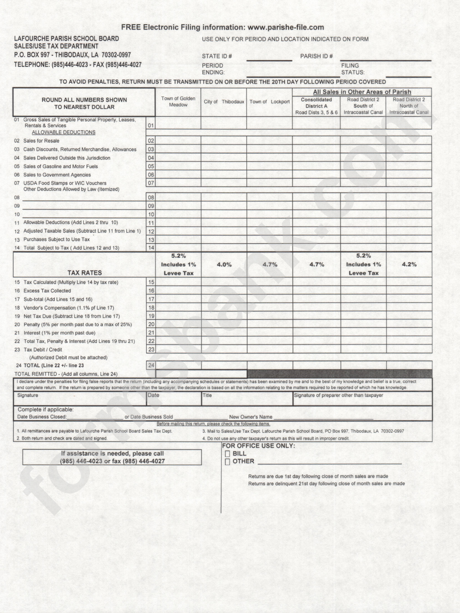 Sales/use Tax Report Lafourche Parish printable pdf download