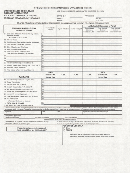 Sales/use Tax Report - Lafourche Parish Printable pdf