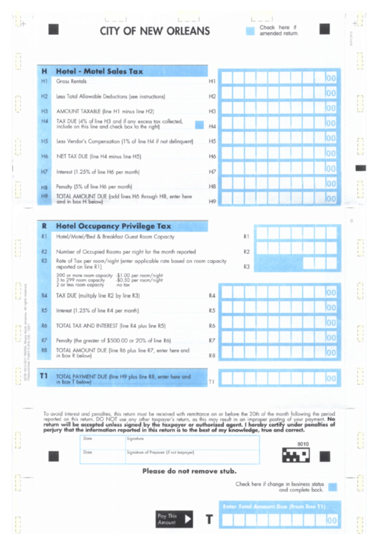 Hotel Tax Return City Of New Orleans printable pdf download