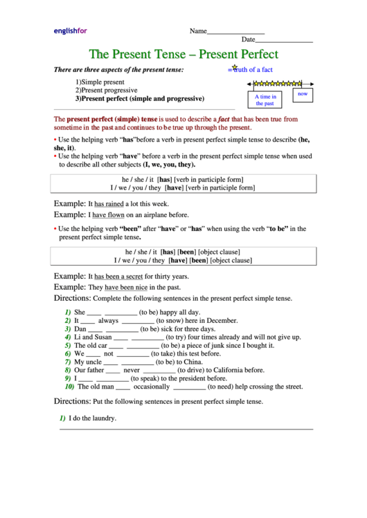 English Grammar Cheat Sheet - Present Perfect Tense Printable pdf