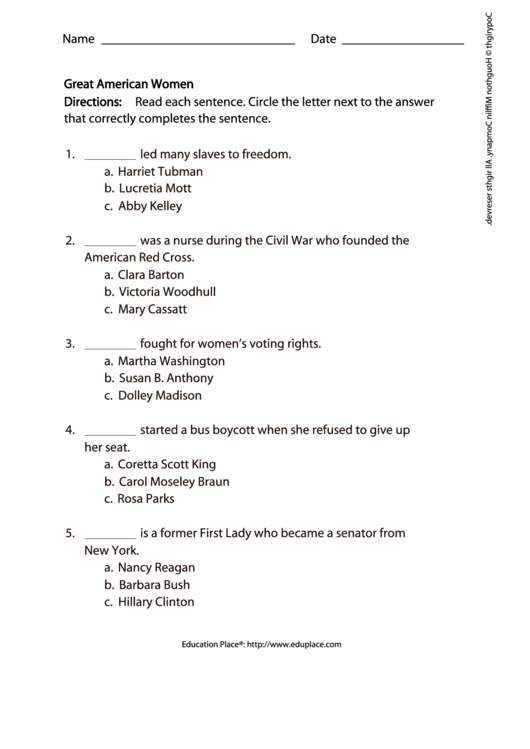 Great American Women Quiz Worksheet Printable pdf